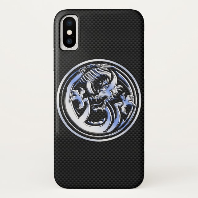 Coques Case-Mate iPhone Chrome Dragon Crest noir Carbone Fibres Impression (Dos)
