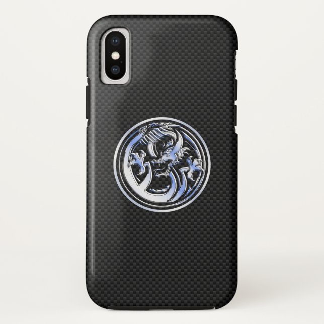 Coques Case-Mate iPhone Chrome Dragon Crest noir Carbone Fibres Impression (Dos)