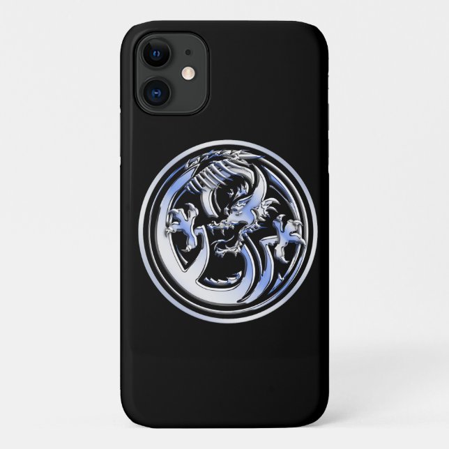 Coques Case-Mate iPhone Chrome Dragon Crest sur l'impression noir (Dos)