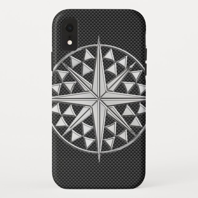 Coques Case-Mate iPhone Chrome étoile nautique sur fibre de carbone (Dos)