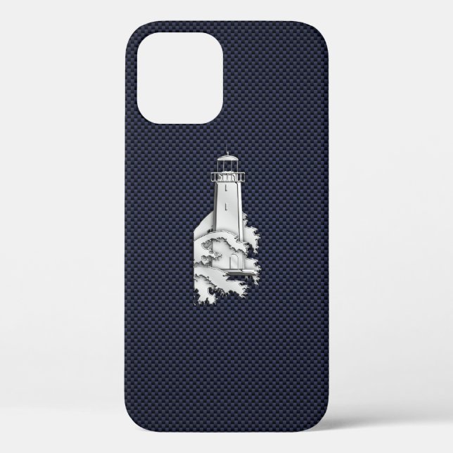 Coques Case-Mate iPhone Chrome Lighthouse on Carbon Fiber Print (Verso)