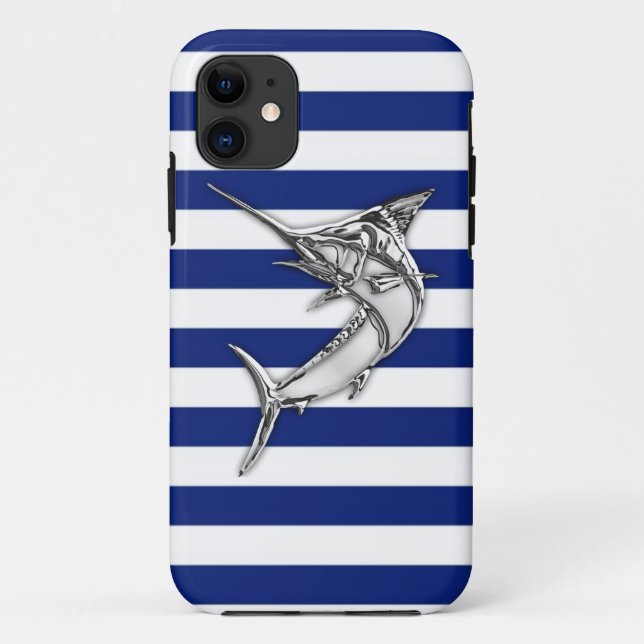 Coques Case-Mate iPhone Chrome marlin Swordfish sur Nautical Stripes (Dos)