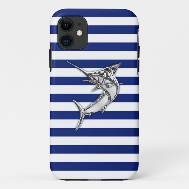 Coques Case-Mate iPhone Chrome marlin Swordfish sur Nautical Stripes (Dos)