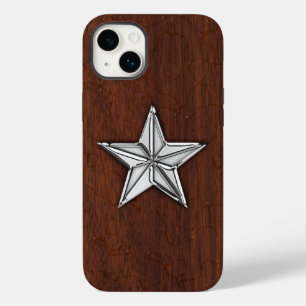 Coque Case-Mate iPhone Chrome Nautical Star sur Wet Mahogany Imprimer