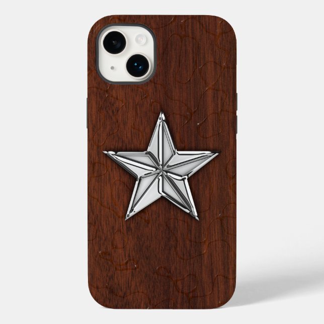 Coques Case-Mate iPhone Chrome Nautical Star sur Wet Mahogany Imprimer (Verso)