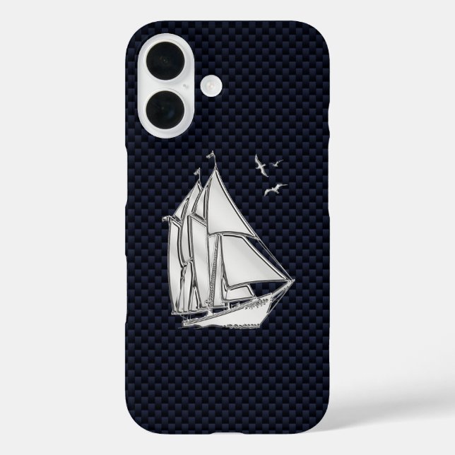 Coques Case-Mate iPhone Chrome Sailboat sur fibre de carbone (Verso)