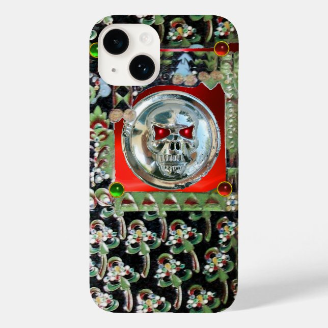 Coques Case-Mate iPhone CHROME SKULL BLACK GREEN RED GEM PIERRES Damask (Verso)