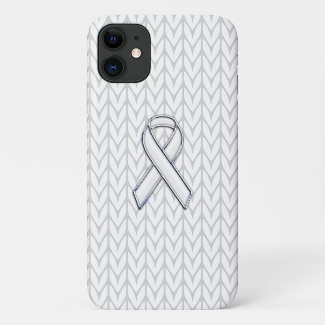 Coques Case-Mate iPhone Chrome sur Knit blanc sensibilisation au ruban (Dos)