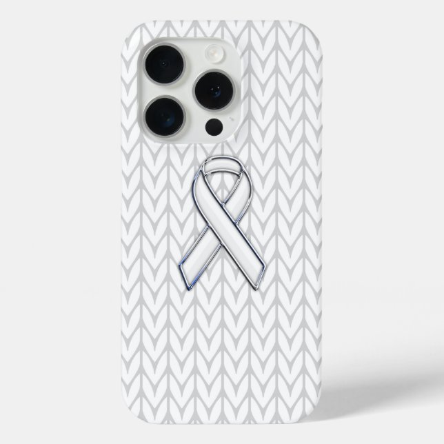 Coques Case-Mate iPhone Chrome sur Knit blanc sensibilisation au ruban Imp (Verso)