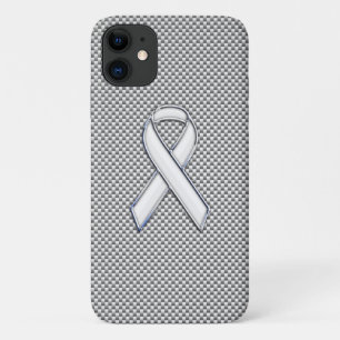 Coque iPhone 11 Chrome White Ribbon Sensibilisation Fibre de carbo