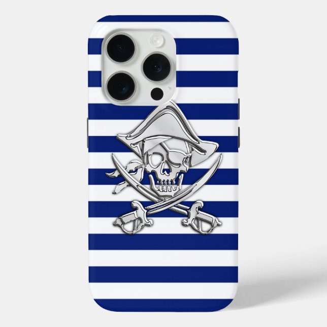 Coques Case-Mate iPhone Chromes Like Pirate on Nautical Stripes Decor (Verso)