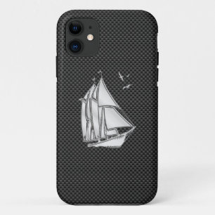 Coque Case-Mate iPhone Chromes Like Regatta Sailboat on Carbon Fiber deco