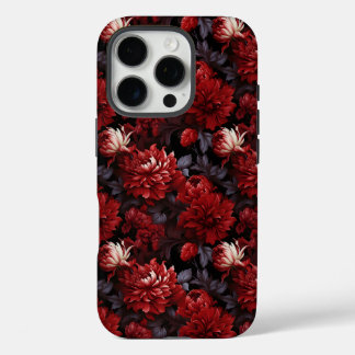 Coque iPhone 16 Pro Chrysanthème Rouge Gothique Fleur de Nuit