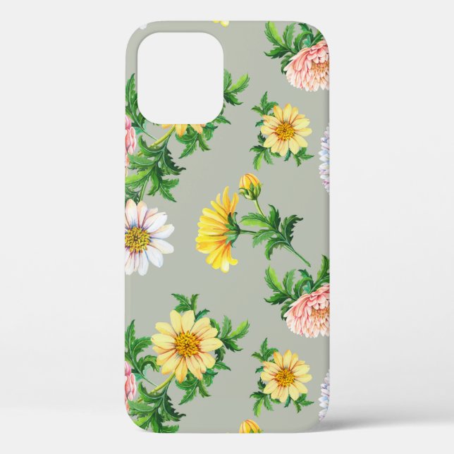 Coques Case-Mate iPhone Chrysanthèmes aquarelle, motif floral transparent (Verso)