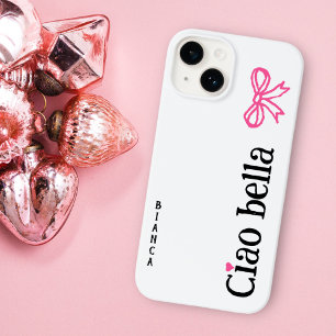 Coque Case-Mate iPhone Ciao Bella Pink Heart Ribbon Nom Dessin italien