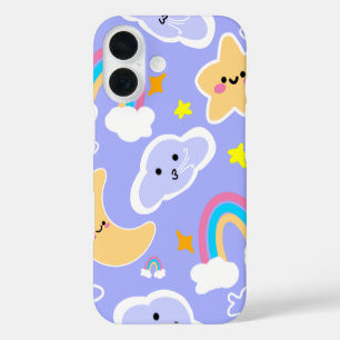 Coque Pour iPhone 16 Ciel Bleu Doux Motif Arc-en-Ciel