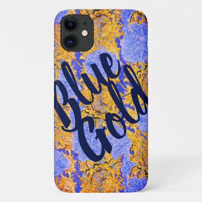 Coques Case-Mate iPhone Ciel bleu et fleurs dorées et votre texte (Dos)