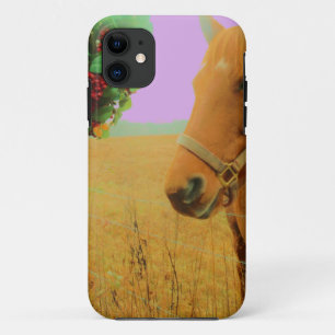 Coque iPhone 11 Ciel rose rétro Cheval de Noël