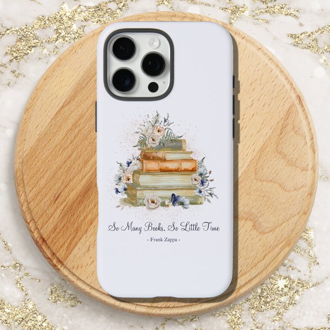 Coques Case-Mate iPhone Citation d'empilement de livres Fleurs bleues beig (Close up)