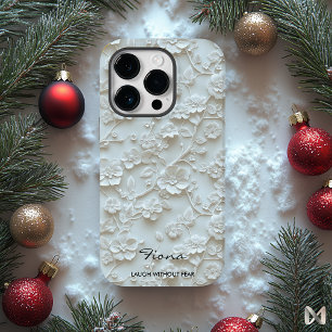 Coque Case-Mate iPhone Citation florale brodée bleu clair personnalisée