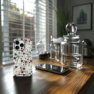 Coque Case-Mate iPhone Citation florale brodée personnalisée rouge, bleu