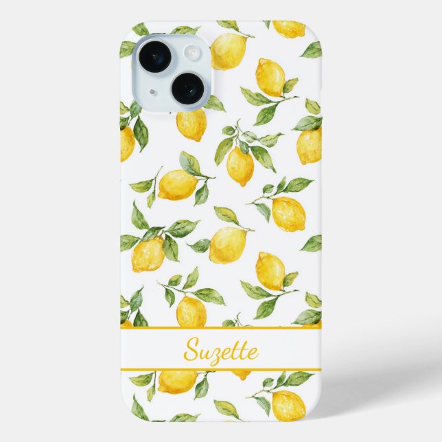 Coques Case-Mate iPhone Citron en aquarelle monogrammé (Verso)