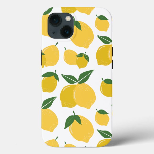 Coques Case-Mate iPhone Citron Motif Fruit Rétro Jaune Sur Blanc (Verso)