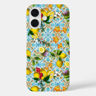 Coque Pour iPhone 16 Citron sicilien et carreaux vintages motif