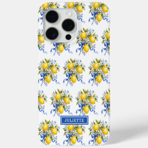 Coque Case-Mate iPhone Citrons à l'aquarelle avec monogramme de fleurs bl