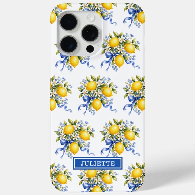Coques Case-Mate iPhone Citrons à l'aquarelle avec monogramme de fleurs bl (Verso)
