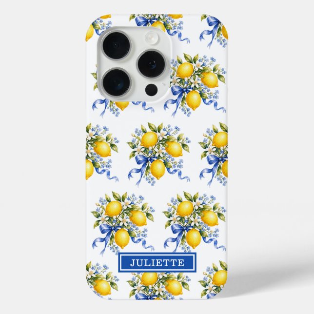 Coques Case-Mate iPhone Citrons à l'aquarelle avec monogramme de fleurs bl (Verso)