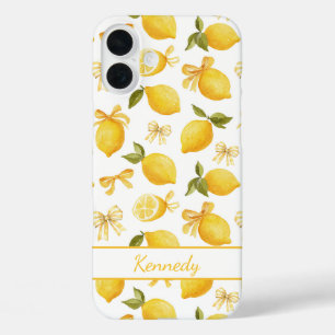 Coque Pour iPhone 16 Plus Citrons à l'aquarelle avec rubans coquette monogra