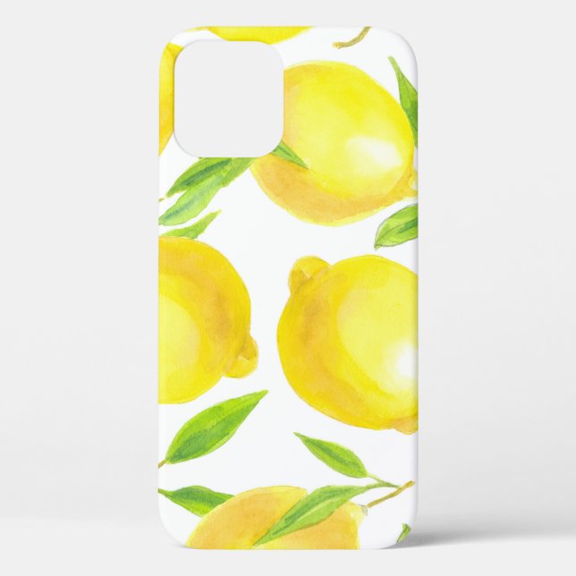 Coques Case-Mate iPhone citrons et feuilles d'aquarelle : motif. (Verso)