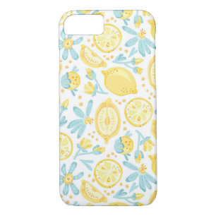 Case-Mate iPhone Case Citrons jaunes & Fleurs bleues pastel Motif