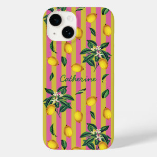 Coque Case-Mate iPhone Citrons Méditerranéens Nom Bandes Roses Jaunes