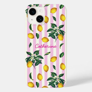 Coque Case-Mate iPhone Citrons Roses Rayures Méditerranéen Vintage Nom