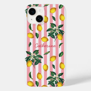 Coque Case-Mate iPhone Citrons Roses Rayures Méditerranéen Vintage Nom
