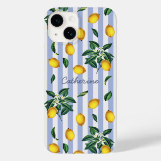 Coque Case-Mate iPhone Citrons Vintage Méditerranéen Nom Bandes Bleues