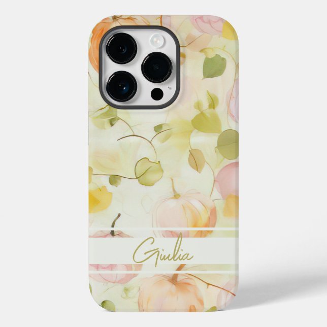 Coques Case-Mate iPhone citrouille aquarelle chute design avec nom (Verso)