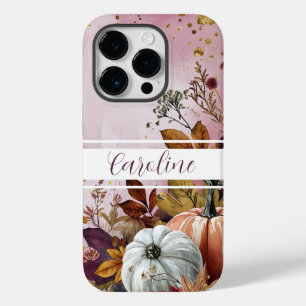 Coque Case-Mate iPhone citrouille aquarelle chute design avec nom