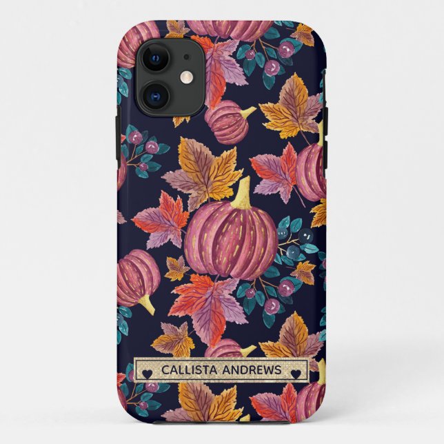 Coques Case-Mate iPhone Citrouille de la marine d'automne Feuilles aquarel (Dos)