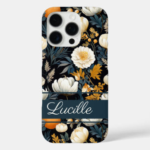 Coque iPhone 16 Pro Citrouille élégant et fleurs tombent motif