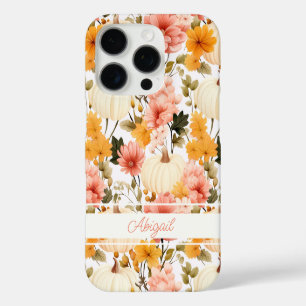 Coque iPhone 16 Pro Citrouille élégant et fleurs tombent motif