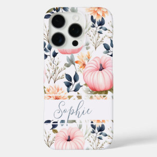 Coque iPhone 16 Pro Citrouille élégant et fleurs tombent motif