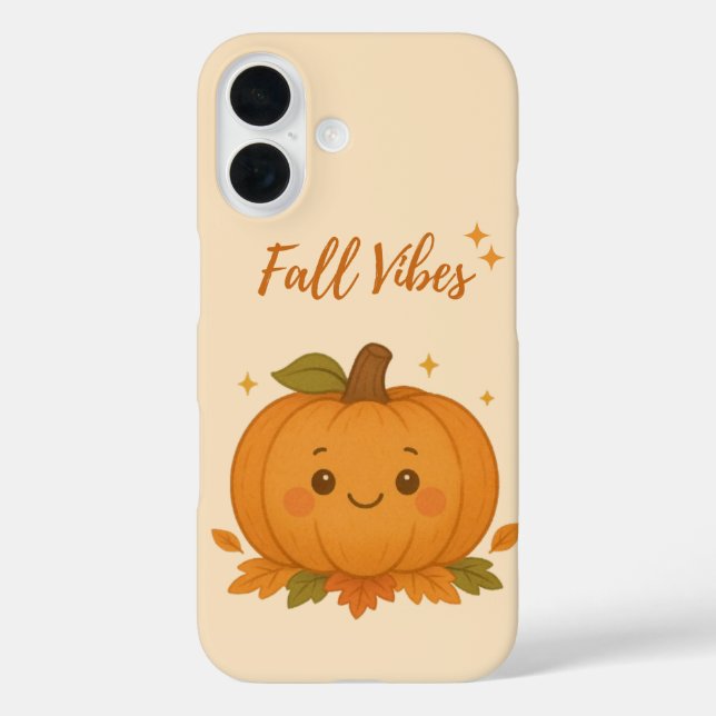 Coques Case-Mate iPhone Citrouille mignon avec "Fall Vibes" sur Beige doux (Verso)