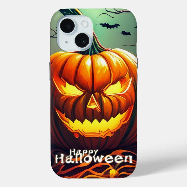Coques Case-Mate iPhone Citrouille orange effrayant avec visage, Halloween (Verso)