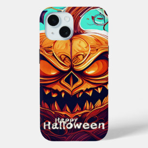 Coque Case-Mate iPhone Citrouille orange effrayant avec visage, Halloween