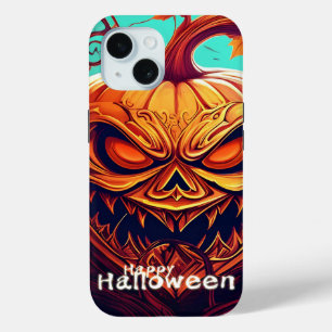Coque Case-Mate iPhone Citrouille orange effrayant avec visage, Halloween