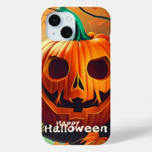 Coque Case-Mate iPhone Citrouille orange effrayant avec visage, Halloween