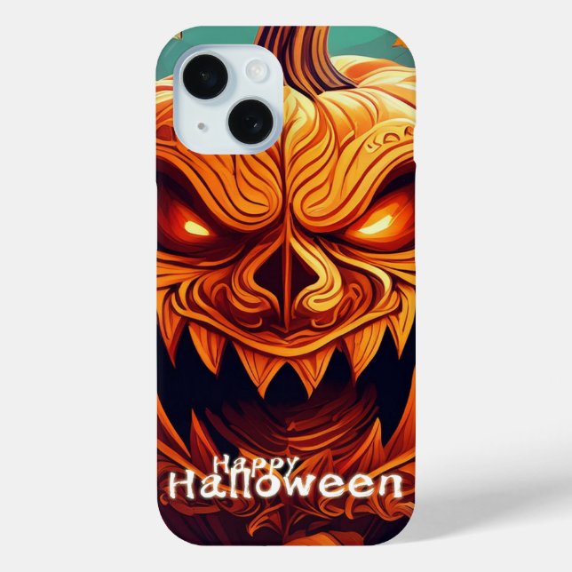Coques Case-Mate iPhone Citrouille orange effrayante avec visage, Hallowee (Verso)